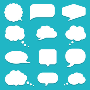 Set Of Speech Bubble, Textbox Cloud Of Chat For Comment, Post, Comic. Dialog Box Icon, Message Template. Different Shape Of Empty Balloons For Talk On Isolated Background. Cartoon Vector