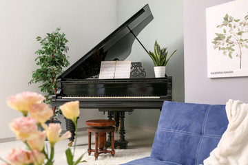 Interior of room with stylish grand piano