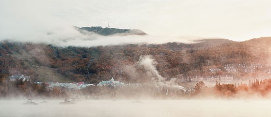 Morning foggy lake