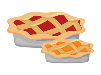 delicious and fresh cakes on white background