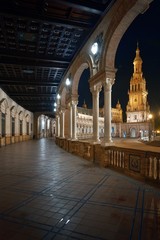 Seville Plaza de Espana night - obrazy, fototapety, plakaty