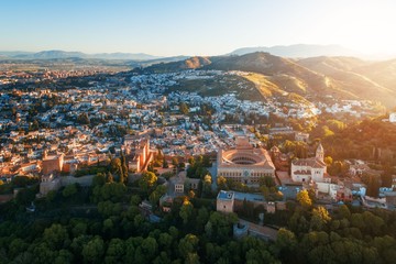 Granada Alhambra aerial view sunrise - obrazy, fototapety, plakaty