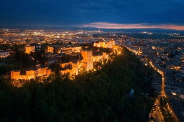 Fototapeta na wymiar Granada Alhambra aerial view at night