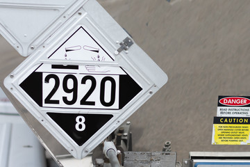 UN1208 Corrosive Placard on a chemical trailer