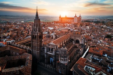 Fototapeta Aerial view of Toledo Cathedral sunset obraz