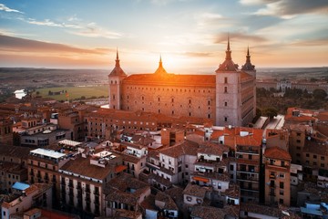 Fototapeta premium Castle of San Servando aerial view sunset in Toledo