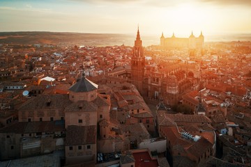 Aerial view of Toledo Cathedral sunset