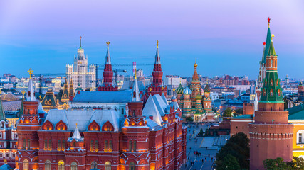 St. Basil's Cathedral on Red Square in Moscow at night, Ancient Moscow  St. Basil's Cathedral is the main tourist attraction of city, Russia.