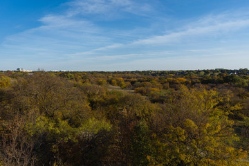 View of the park from the observation deck on a sunny autumn day.