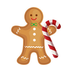 ginger cookie christmas with sweet cane vector illustration design
