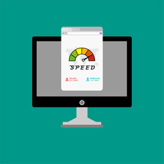 speedometer on a laptop for web banner, business presentation, advertising material. vector illustration
