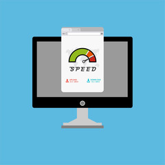 speedometer on a laptop for web banner, business presentation, advertising material. vector illustration