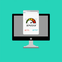 speedometer on a laptop for web banner, business presentation, advertising material. vector illustration