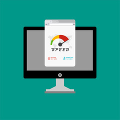 speedometer on a laptop for web banner, business presentation, advertising material. vector illustration