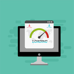 Website speed loading time. laptop acceleration icon . Vector stock illustration.