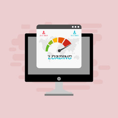 Website speed loading time. laptop acceleration icon . Vector stock illustration.