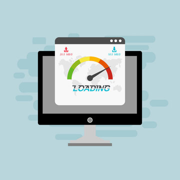 Website speed loading time. laptop acceleration icon . Vector stock illustration.
