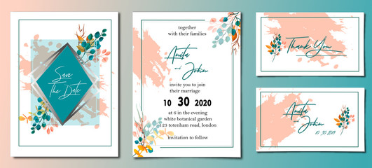 Fototapeta na wymiar watercolor wedding beautiful invitation