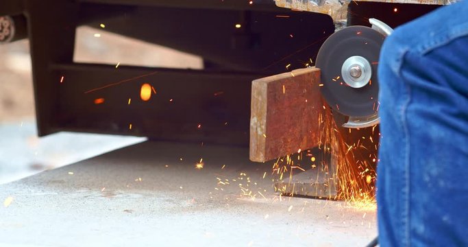 Close up of angle grinder with hot sparks