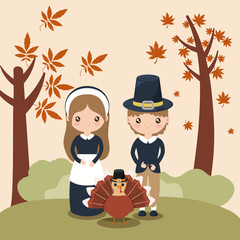 couple of pilgrims with autumn leaves