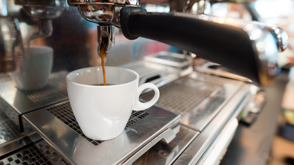 black coffee morning on coffee maker