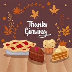 card with label thanksgiving day and food
