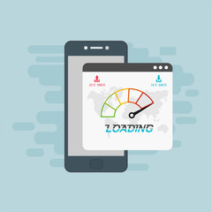 smartphone and internet speed icon. Flat design and technology concept. Vector illustration for web banner, business presentation, advertising material