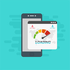 smartphone and internet speed icon. Flat design and technology concept. Vector illustration for web banner, business presentation, advertising material