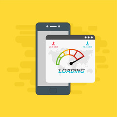 smartphone and internet speed icon. Flat design and technology concept. Vector illustration for web banner, business presentation, advertising material