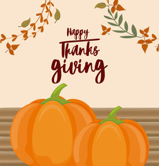 card with label happy thanksgiving and pumpkins