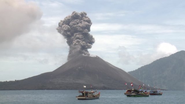 Krakatau Volcano Erupts Ash Into Sky Near Fishing Boats