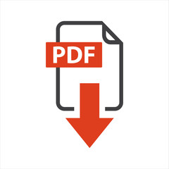 flat sign of pdf download icon button isolated on white background