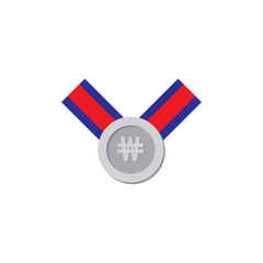 Silver medal with won sign  isolated on a white background
