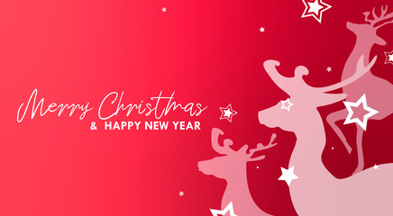 Background christmas color red with deer saying "Merry Christmas and happy new year"
