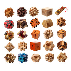 Wooden puzzle over white background