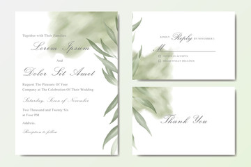 Fototapeta na wymiar Beautiful watercolor wedding template collection with Foliage