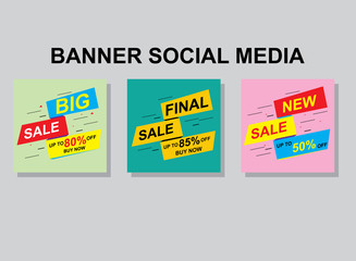 Set media banners with discount offer. Shopping background, label for business promotion. Can be used for website and mobile website banners, web design, posters, email and newsletter designs