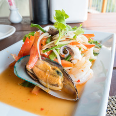 Spicy seafood salad, Thai food