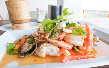 Spicy seafood salad, Thai food