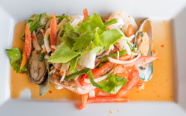 Spicy seafood salad, Thai food