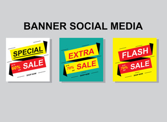 Obraz premium Set media banners with discount offer. Shopping background, label for business promotion. Can be used for website and mobile website banners, web design, posters, email and newsletter designs