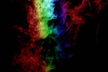Abstract smoke isolated on black background,Rainbow powder