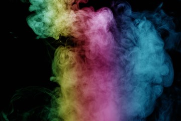 Abstract smoke isolated on black background,Rainbow powder