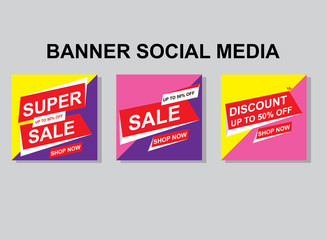 Set media banners with discount offer. Shopping background, label for business promotion. Can be used for website and mobile website banners, web design, posters, email and newsletter designs