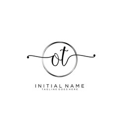 OT Initial handwriting logo with circle template vector.