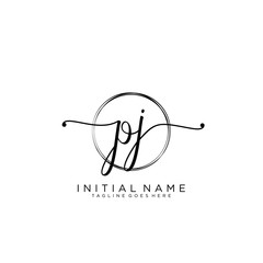 PJ Initial handwriting logo with circle template vector.