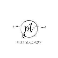 PT Initial handwriting logo with circle template vector.