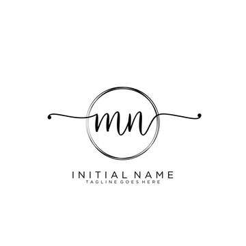 MN Initial handwriting logo with circle template vector.