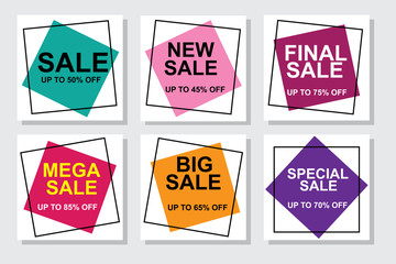 Set media banners with discount offer. Shopping background, label for business promotion. Can be used for website and mobile website banners, web design, posters, email and newsletter designs