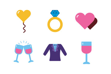 Isolated wedding and love flat icon set vector design